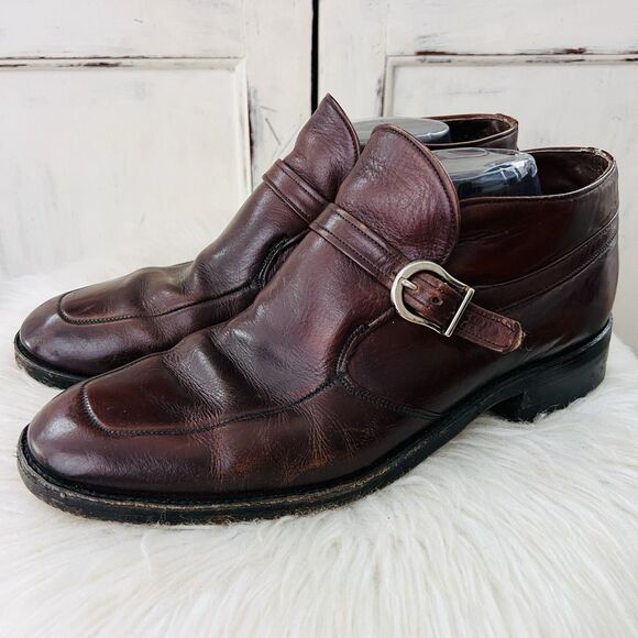Vintage Sears Easy Flex Brown Leather Monk Strap Comb Last Boots Mens Size 8.5D - Picture 1 of 8